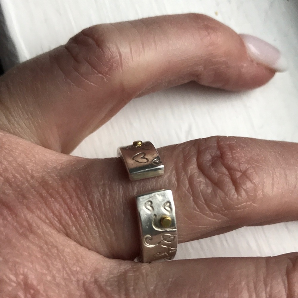 Sterling Silver & 22k Gold Handmade One of a Kind LOVE RING “Corset” Band Sz 6 - Picture 2 of 8